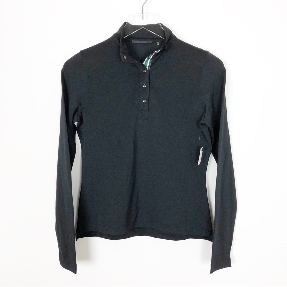 Elie Tahari Abigail Black Henley Top Size S NEW